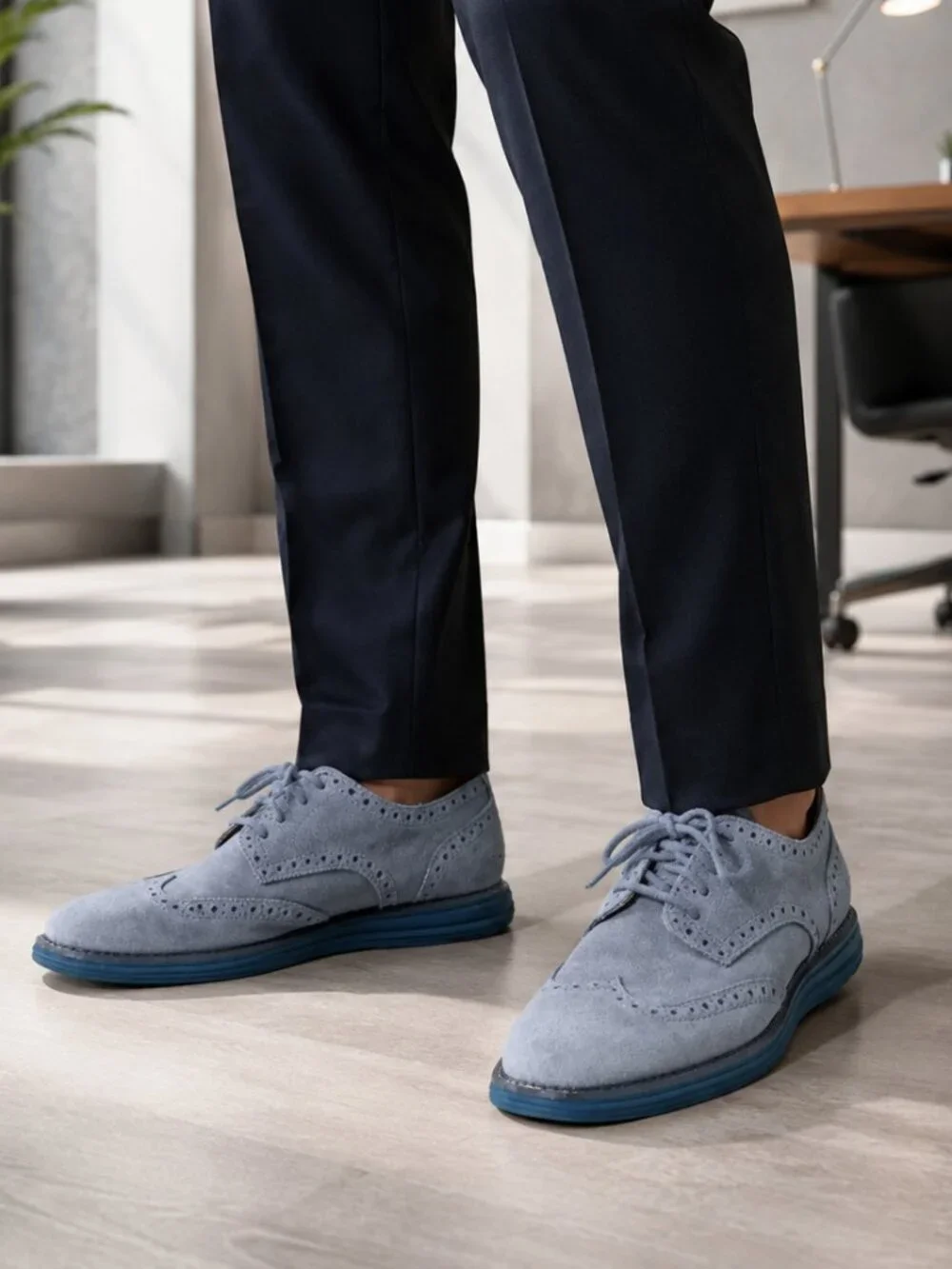 Cole Haan LunarGrand Gray Suede Wingtip Oxford Nike Lunarlon Men’s 7.5M